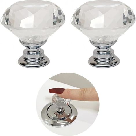 Lot de 2 boutons de chasse d'eau en cristal en forme de diamant, accessoires de levage de couvercle de siège de toilette, couleur cristal (1/5)