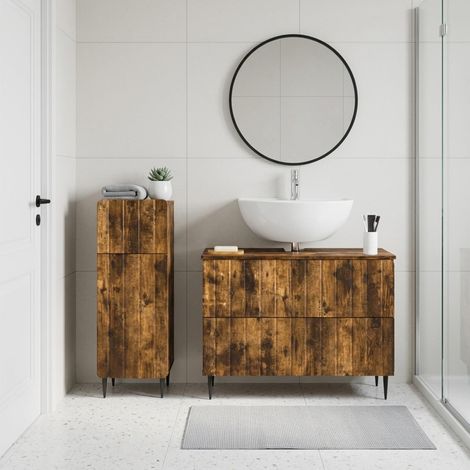 vidaXL 2 Piece Bathroom Cabinet Set ZWOLLE Smoked Oak Engineered Wood (1/5)