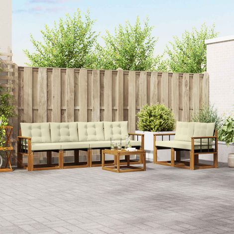 vidaXL Outdoor-Sofagarnitur mit Kissen 7 pcs Natur und Creme (1/5)