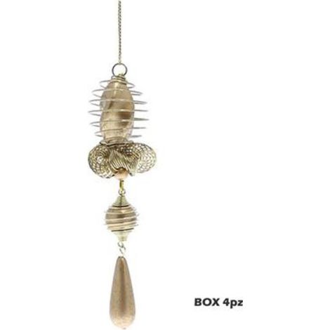 4 pendoli con fiocco e 4 sfere per albero natale - colore oro - decorazioni addobbi natalizi