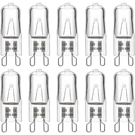 Ampoules halogènes G9 40 W 230 V 480 lm 2900 K blanc chaud, dimmables, pour lustres, lampes d'extérieur, appliques murales et éclairage de meubles (lot de 10).