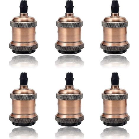Lot de 6 ampoules LED E27 style vintage, douille en céramique pleine, adaptateur pour ampoule à vis Edison rétro, laiton antique rouge (1/5)