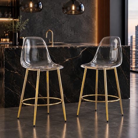 MEUBLIV Set di 2 sgabelli da bar trasparenti 102 cm dorati, senza cuscino (1/5)
