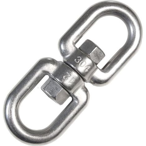 Émerillon en acier inox 10x125mm 2 anneaux pivotants en métal inoxydable pour accrocher sièges suspendus max 420kg