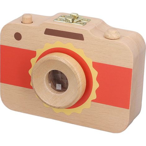 Boîte de rangement pour dents de lait avec appareil photo, collection, multifonctionnelle, en bois, rouge soleil (1/5)