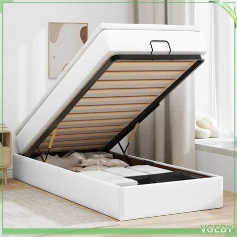 Cadre de lit ottoman - 3311017 - 90x200 cm - Similicuir blanc - Rangement hydraulique (1/5)