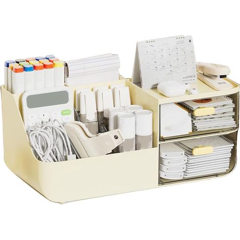 Makeup Organizer with 2 Transparent Drawers, Large Capacity Desktop Storage for Cosmetics and Stationery (1/5)
