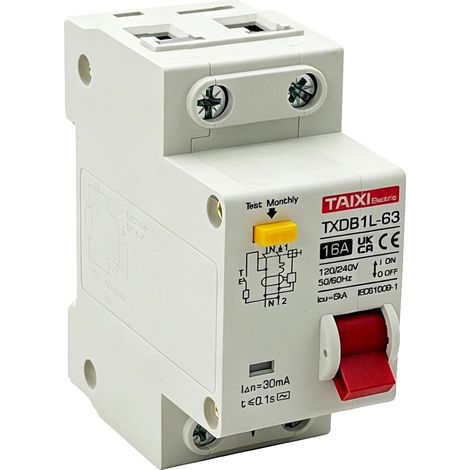 Disjoncteur de courant d'erreur 16 A 30 mA 1P N - Protection combinée de câble et protection de courant d'erreur pour rail DIN, RCBO pour sous-distribution (1/5)