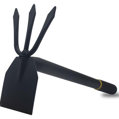 Houe de jardin robuste à double tête et long manche, pour le travail du sol et le désherbage, noire (1/5)