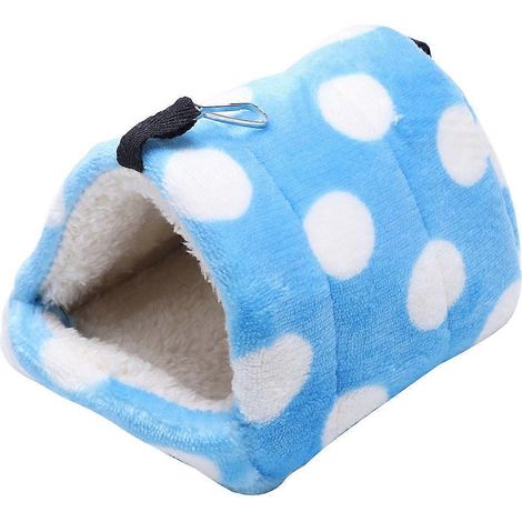 Petit hamac-nid douillet pour petits animaux de compagnie, avec crochet, pour hamster, bleu à pois blancs, taille S (1/3)