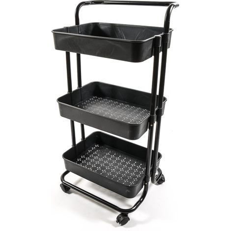 Carrello in metallo e plastica con 3 ripiani e ruote scaffale multiuso da 85 cm -Nero (1/2)