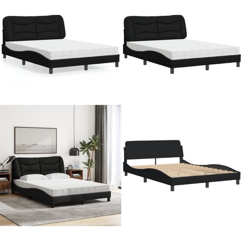 Bett mit Matratze Schwarz 120x200 cm Stoff - Schlafzimmer Möbel - Doppelbett - Boxspringbetten - Betten Mit Matratze - Massivholzmöbel - Home & Living (1/5)