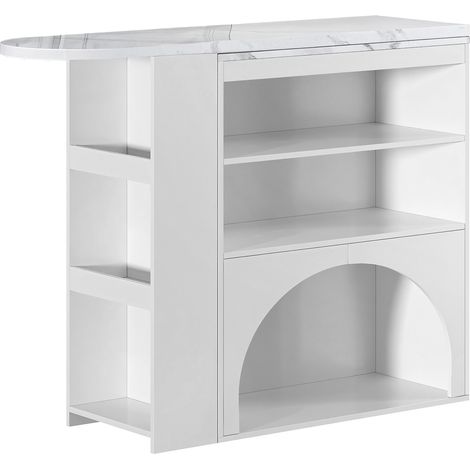 Table haute extensible blanc effet marbre 120(+80) x 40 x 100 cm avec espace animal (1/5)