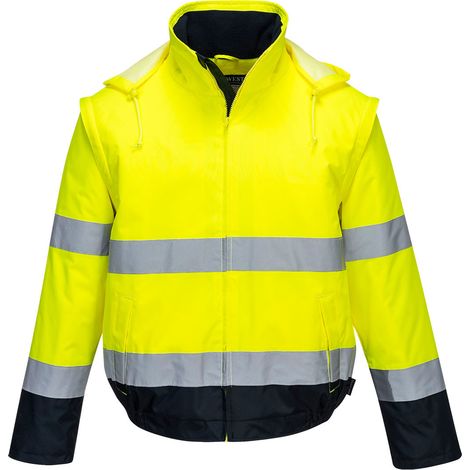 Blouson HV 2-en-1 HV doublé polaire couleur : Jaune/Marine taille L - PORTWEST