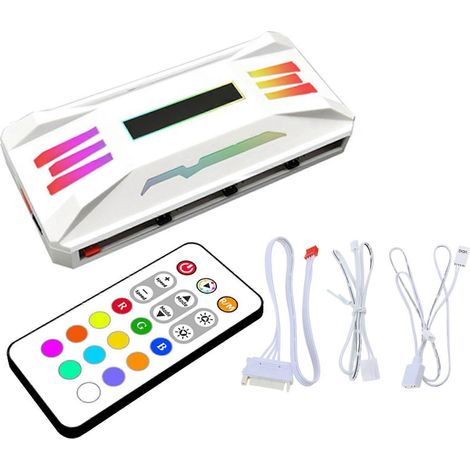 Coolmoon Wireless Remote Control Chassis Lüfter-Hub mit 8x4-Pin PWM- und 10x3-Pin ARGB-Anschlüssen für intelligente Fernbedienung (Weiß) (1/3)