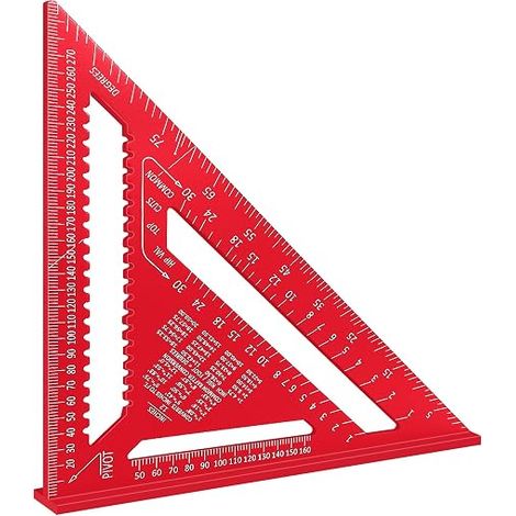 Escuadra de carpintero de aluminio de 30 cm, escuadra triangular de 45° y 90°, regla de medición metálica multifuncional para carpintería (roja) (1/5)
