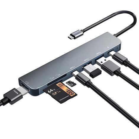 7-in-1 USB-C-Hub, USB-C-Adapter mit 4K-HDMI, 100-W-PD, USB 3.0, USB 2.0, USB-C-Datenanschluss und SD/TF-Kartenleser, kompatibel mit MacBook Pro/Air, iPad Pro, Dell und Surface (1/5)
