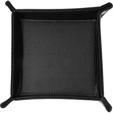 Faltbare Aufbewahrungsbox aus PU-Leder für Schlüssel, Würfel, Münzen, Uhren und diverse Accessoires (Schwarz) (1/5)