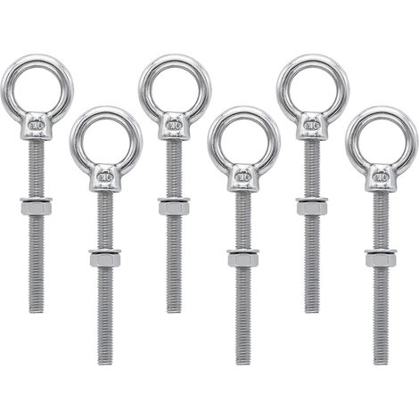 6 pièces Boulons à oeil M6 x 60 mm Vis à Anneau M6 avec filetage métrique en acier inoxydable pour Fixation et Suspension,