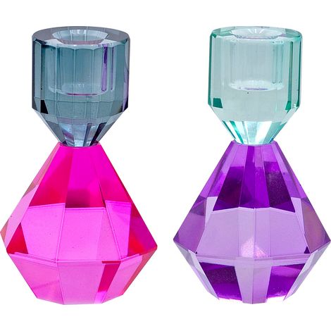 Linea Due Portacandele Cristallo 2 Colori Assortiti 4,2 x 12,6 cm Bomboniera – Eleganti Porta Candele in Cristallo 1 Pz