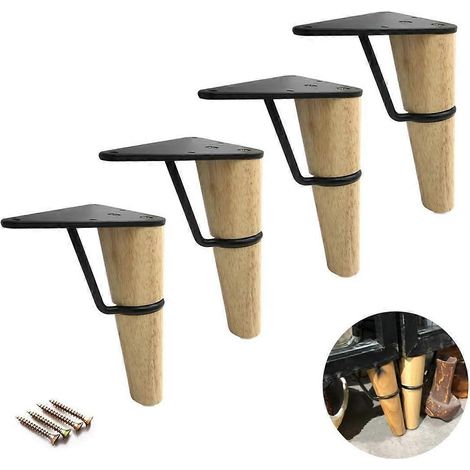 Un ensemble de 4 pieds de meubles en bois massif, pieds de remplacement pour canapé, rehausseur de lit, pieds de table basse coniques en chêne, pieds d'armoire en bois (18 cm 7,1 pouces, couleur noyer (1/5)