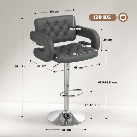 Tabouret de bar réglable, siège pivotant surdimensionné en similicuir gris (1/5)