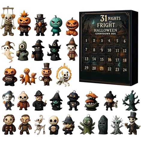 Halloween-Adventskalender 2026 – Gruseliger Adventskalender mit Figuren – 31 Halloween-Figuren – Gothic-Countdown – Mini-Figuren aus Kunstharz – Geschenk – Tischdekoration