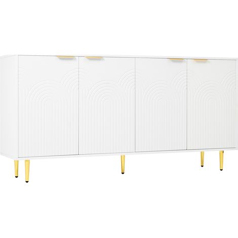 Buffet blanc 4 portes 160 x 80 x 40 cm avec poignées dorées brossées et pieds brillants (1/5)