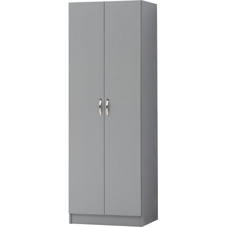 2 Door Wardrobe White Or Grey Modern Bedroom Storage Unit - Grey
