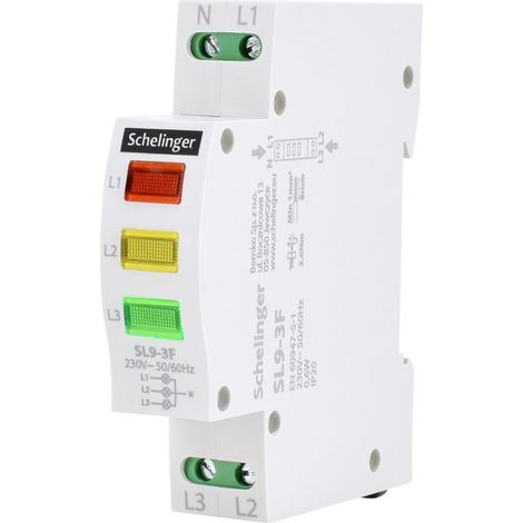 Voyant LED SL9 3 phases - 0,6W - Rouge - Rail DIN - IP20 - 81x72x17,5mm (1/5)