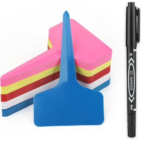 100 Pflanzenetiketten für Gemüsegärten, Kunststoff-Setzlingsetiketten und Stift, für Kräuteretiketten im Garten, verschiedene Farben (1/5)