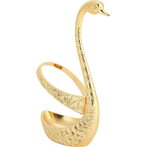 Edelstahl-Löffel-Besteckset mit schwanenförmigem Halter aus Zinklegierung, Gold (1/4)