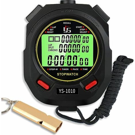 Chronomètre Numérique - Affichage Heure Minuteur Seconde Jour Mois Année - Précision 1/100 s - Mémoire 60 Enregistrements - Mode Horloge Sonore - 9 h 59 min 59 s (1/5)