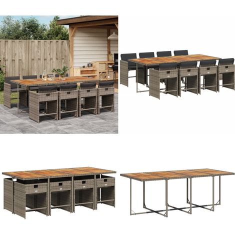 Set comedor jardín 9 pzas y cojines ratán sintético gris - Sillas de jardín - Cojines para sillas