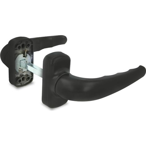 Jeu de poignée de porte à rosace renforcée - Modèle Sendoa - Fabriqué en aluminium - Dimensions : 125 x 66 mm - Carré de 8 mm - Idéal pour les portes intérieures - Finition : noir (1/5)