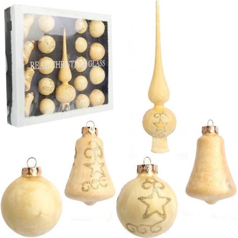 Elegantes Set aus cremefarbenen Glas-Weihnachtskugeln und -Aufsätzen – 18-teilig (1/5)