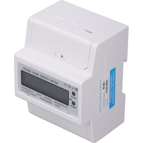Compteur électrique numérique monophasé 4P DIN Rail, voltmètre ampèremètre LCD 35mm, mesure énergie 15(60)A DC220V, wattmètre rail DIN, afficheur digital pour tableau électrique. (1/5)