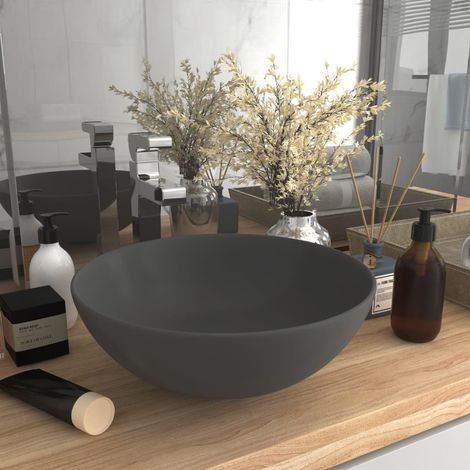 vidaXL Lavabo de salle de bain Céramique Gris clair Rond (1/5)