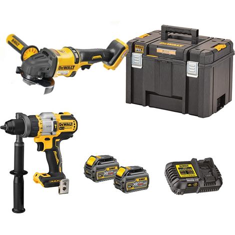 Dewalt – Pack d'outils électroportatifs 54V – Perceuse-visseuse DCD999 + meuleuse DCG418 – 2 batteries 108Wh – Chargeur rapide inclus