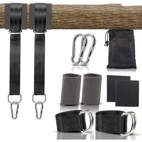 Hängemattengurte für den Außenbereich, Aufhängeschaukelbefestigung, 2 robuste Karabiner und D-Ringe, reißfestes Polyestergewebe, bis zu 500 kg, 2 Baumschutz (1,5 m) (1/5)