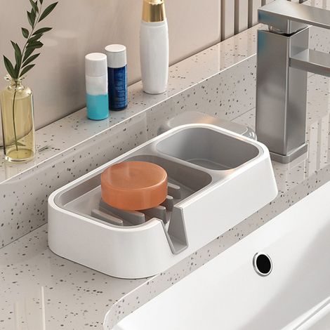 Jabonera autolimpiable, elegante bandeja para jabón con forma de tira, accesorio de baño multifuncional, apto para cuartos de ducha, bañeras y encimeras de fregadero de cocina, mantiene el jabón seco. (1/5)