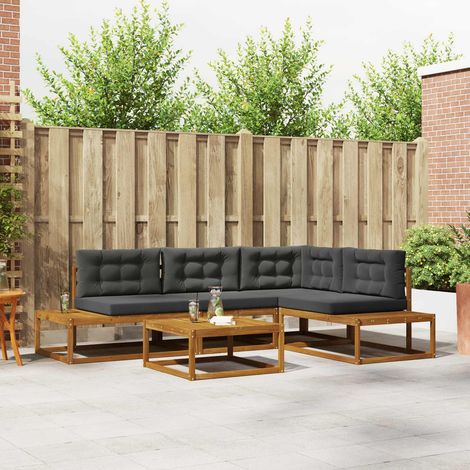 Outdoor-Sofagarnitur 5 Stück Natur und Anthrazit