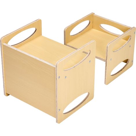 Table et chaise Montessori en bois, réglables en hauteur pour enfants de 1 à 5 ans, idéales pour lire, manger et jouer. Naturel. (1/5)