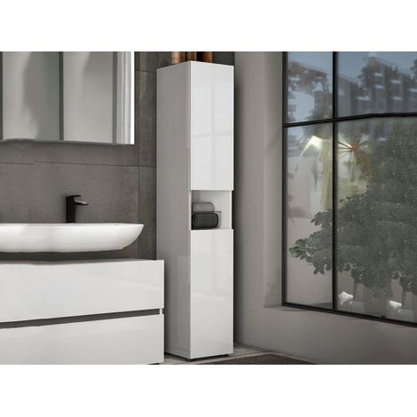 Schrank "Volpetta", 5 Regalböden, 2 Türen, Made in Italy, 7 Fächer, 34x34x180h cm Hochglanz Weiß (1/4)