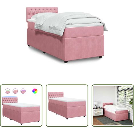 vidaXL Surmatelas - Sommier à lattes de lit avec matelas Rose 90x190 cm Velours (1/5)