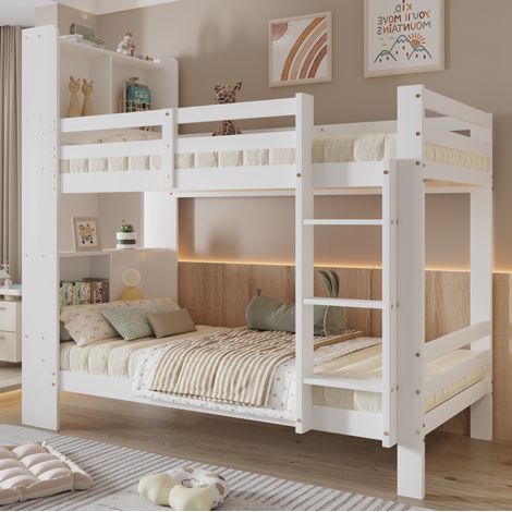 MEUBLIV Etagenbett 90x200 cm Weiß – mit Regalen und Leiter, ohne Matratze (1/5)