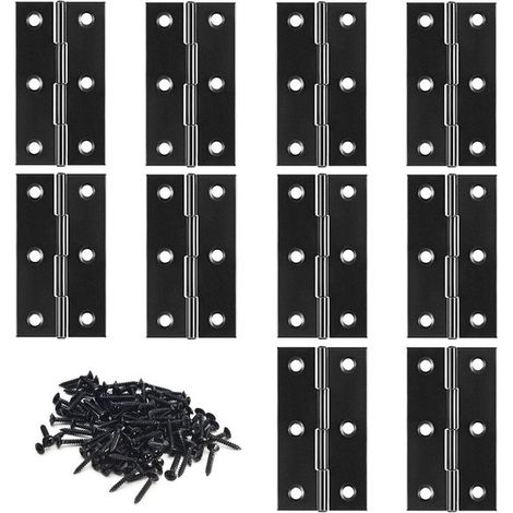 Bisagras plegables de acero inoxidable para puertas, 10 piezas con 60 tornillos, ideales para muebles y armarios, color negro.