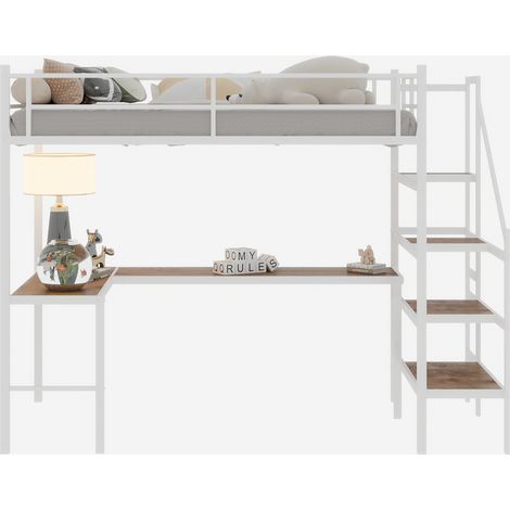 Lit mezzanine 90x190 cm bureau L escalier rangement blanc sans matelas