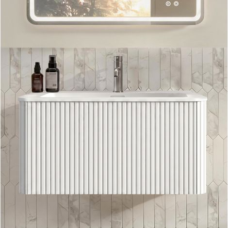Mueble de baño con lavabo FloraGrace, 81 x 46,5 x 37 cm, MDF blanco y almacenaje (1/5)