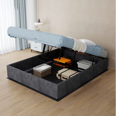 letto matrimoniale 140x200 grigio LED metallo HAVRYA (1/5)